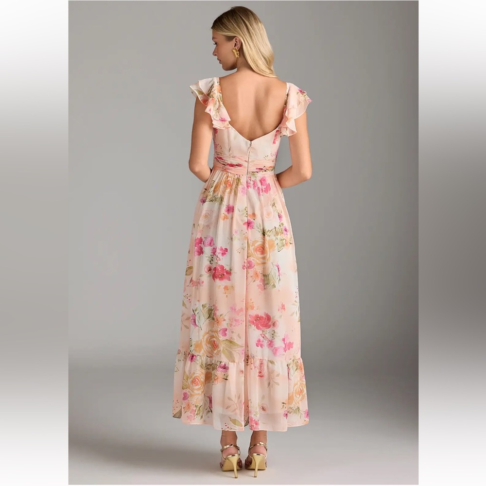 Azazie Anaya Abstract Bouquet Floral Pattern A-Line Maxi Chiffon Dress - Picture 2 of 14